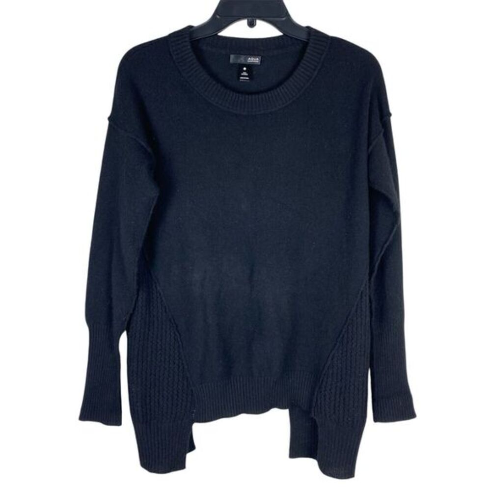Aqua‎ Cashmere Sweater Womens Sz Medium Top Black Asymmetrical Edgy Minimalist